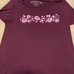 burgundy shirt